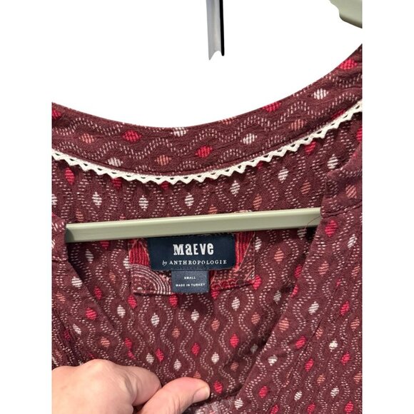 Maeve By Anthropologie Red/White Patterned Long Sleeve Dress Size S 100% Cotton - Picture 6 of 7